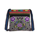 Bestickte Umhängetasche mit floralen Mustern, Boho-Stil, verstellbarer Trageriemen, 23x24cm, Lila Blüten