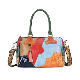 Chaos By Elsie - Krokodil-Muster Echtleder Crossbody Tasche und LA MAREY Schal aus 100 % Maulbeerseide