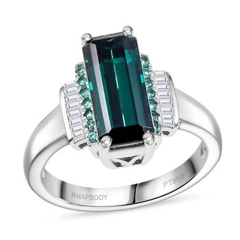 RHAPSODY zertifiziert und gepr&uuml;ft AAAA Indigolith, Paraiba Turmalin und VS-EF Diamant Ring in 950 Platin - 3,93  ct.