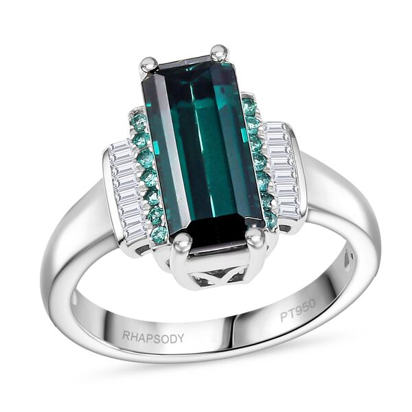 RHAPSODY zertifiziert und gepr&uuml;ft AAAA Indigolith, Paraiba Turmalin und VS-EF Diamant Ring in 950 Platin - 3,93  ct.