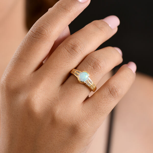 D'Joy AA Nat&uuml;rlicher, &auml;thiopischer Welo Opal, Wei&szlig;er Zirkon Ring 925 Silber 750 Vergoldet (Gr&ouml;&szlig;e 18.00) ca. 1,21 ct image number 3