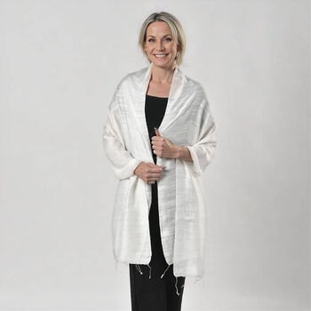 Eleganter Schal aus Seide und Leinen, 70x200 cm, Naturwei&szlig;