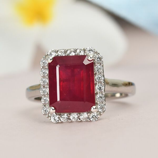 Rubin Afrikanisch und Zirkon Halo Ring 925 Silber Platin-Überzug image number 2