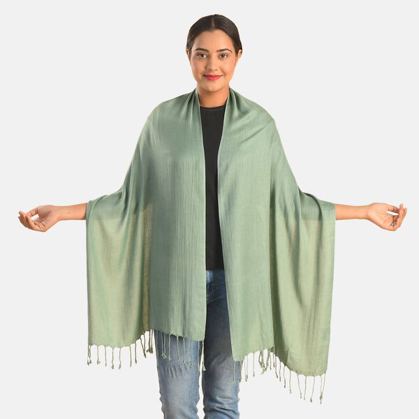 Gewebter Fransenschal in Fischgr&auml;ten Design, 180X50 cm, Gr&uuml;n