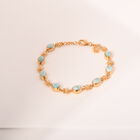 AA Natürlicher grüner Larimar, Weißes Zirkon Armband, ca. 19 cm, 925 Silber 750 Gelbgold Vermeil ca. 8.22 ct