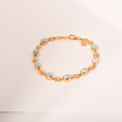 AA Natürlicher grüner Larimar, Weißes Zirkon Armband, ca. 19 cm, 925 Silber 750 Gelbgold Vermeil ca. 8.22 ct image number 0