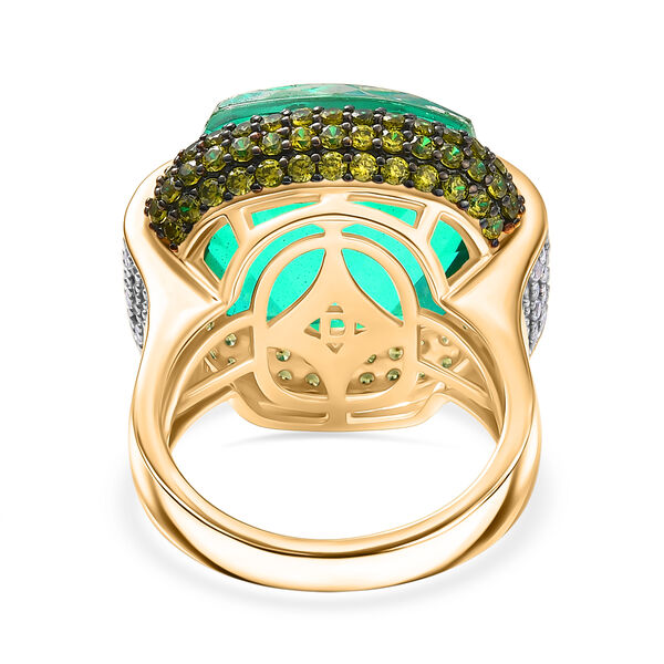 D'Joy Pfau Quarz Triplette, Gr&uuml;ner Zirkonia Ring 925 Silber 750 Gelbgold Vermeil (Gr&ouml;&szlig;e 20.00) image number 5