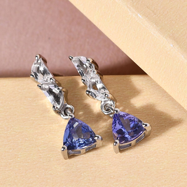 Tansanit und Wei&szlig;er Topas Ohrh&auml;nger 925 Silber platiniert ca. 1,16 ct&nbsp; image number 2