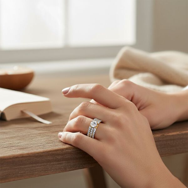 LUXURIANT SGL zertifizierter SI-GH Labor Diamant Ring, 925 Silber 750 Gelbgold Vermeil - 1 ct. image number 2