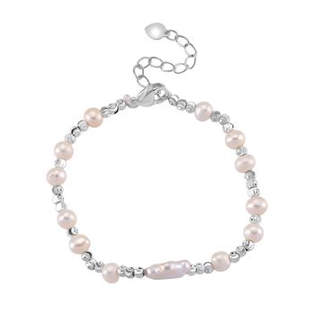 Wei&szlig;es S&uuml;&szlig;wasser Perle 16,5+3,5cm Armband in Silberton
