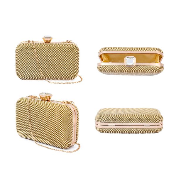 Moderne Clutch mit Kristallverzierung, 20x4x2 cm, Gold image number 4