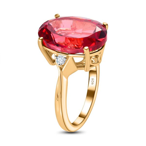 Lab Created Padparadscha-Saphir, Wei&szlig;er Zirkon Ring, 925 Silber Gelbgold Vermeil, (Gr&ouml;&szlig;e 18.00), ca. 13.23 ct image number 5