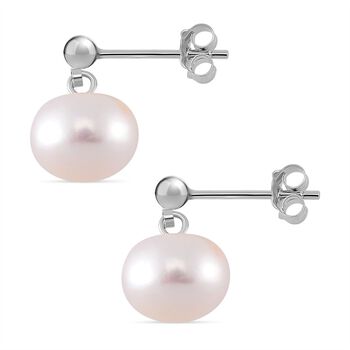 Wei&szlig;e S&uuml;&szlig;wasser Perle (8-10 mm) Ohrringe 925 Silber rhodiniert