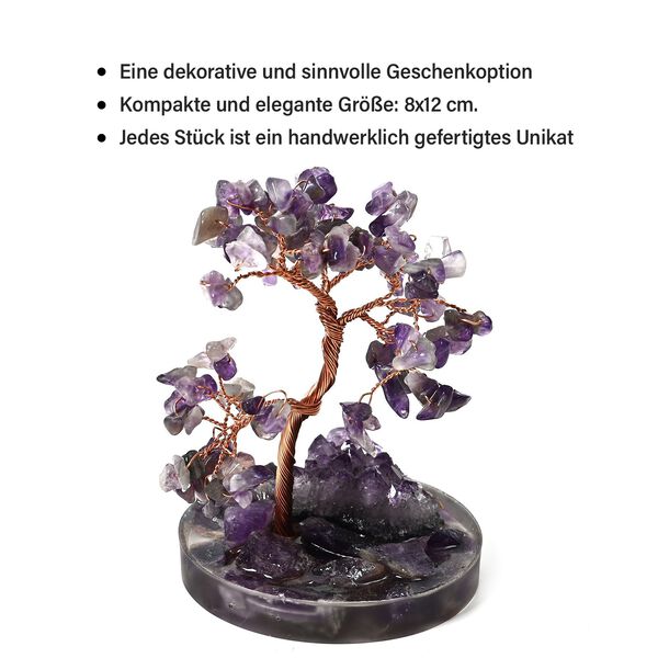 Handgefertigter Amethyst-Kristallbaum aus Kupferdraht, 8×12 cm, Lila image number 4