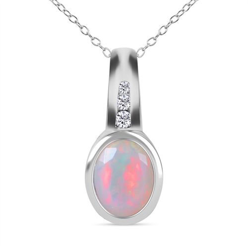 2er-Set - natürlicher, äthiopischer Welo Opal und Zirkon-Anhänger mit Kette - 0,92 ct. image number 0