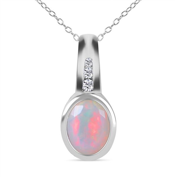 2er-Set - nat&uuml;rlicher, &auml;thiopischer Welo Opal und Zirkon-Anh&auml;nger mit Kette - 0,92 ct.