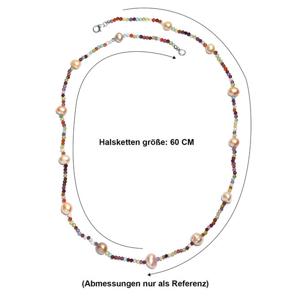 D'Joy Mehrfarbige S&uuml;&szlig;wasser Perle, Mehrfarbig Edelsteine Halskette ca. 60 cm 925 Silber Rhodiniert image number 5