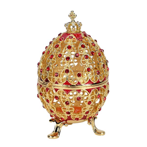 Exquisite Schmuckbox in Hohlkugelf&ouml;rmig - Metall mit farbigem Emaille-Blumenmuster und Strasssteinen, 5x9 cm, rot und gold image number 7