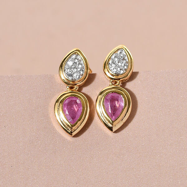 Premium Ilakaka Rosa Saphir und Zirkon Ohrh&auml;nger 925 Silber vergoldet (Fissure gef&uuml;llt)&nbsp; image number 2