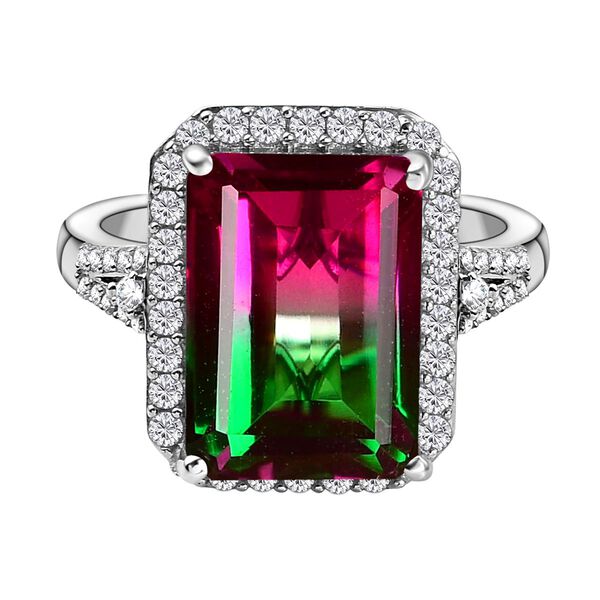 Wassermelonen Quarz Triplett und wei&szlig;er Zirkon-Ring - 9,03 ct.
