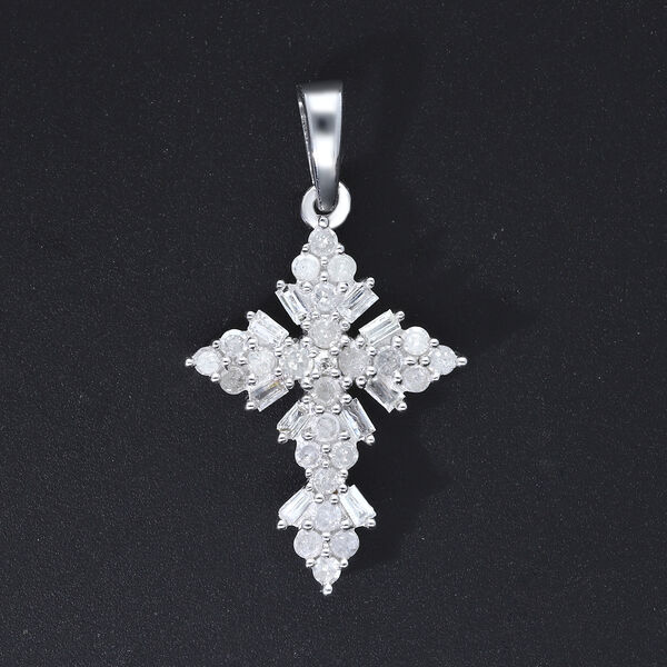 Diamant Kreuz Anh&auml;nger 925 Platin-&Uuml;berzug ca. 0,50 ct image number 3