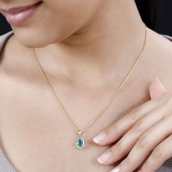 AAAA Kagem sambischer Smaragd, Weißer Diamant Anhänger in 585 Gold - 0,89 ct. image number 8