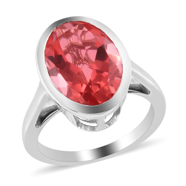 Padparasha Triplett Quarz Solit&auml;r Ring 925 Silber Platin-&Uuml;berzug image number 4