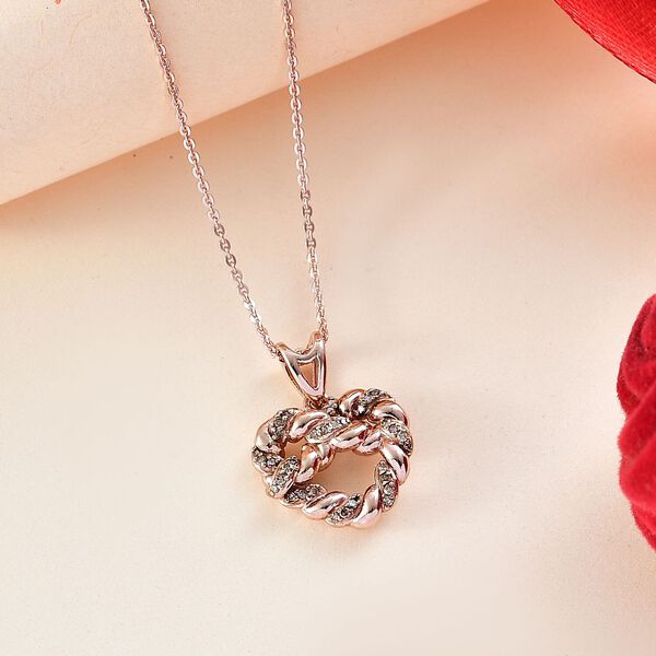 GP Amore Kollektion - Natürlicher Champagner Diamant und Kanchanaburi blauer Saphir Anhänger mit 50cm Kette, 925 Silber 750 Roségold Vermeil - 0,15 ct. image number 1