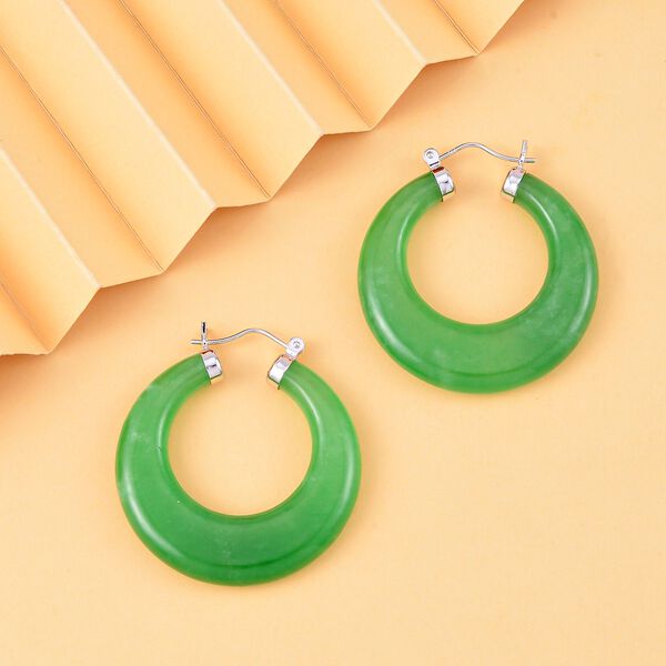 Gr&uuml;ne Jade Ohrringe, 925 Silber rhodiniert ca. 76.00 ct image number 1