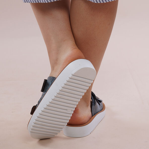 LA MAREY - Schnalle Slip-on Sandalen, Größe 36, Schlangenhautmuster, Blau image number 4