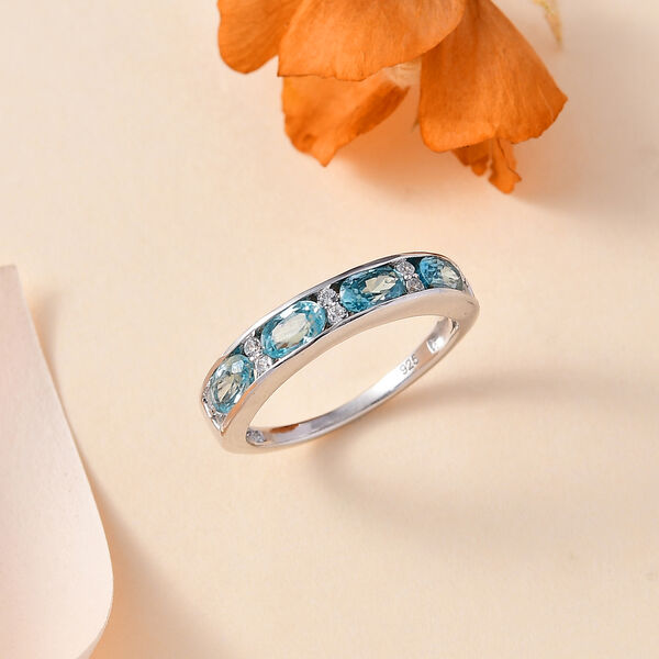 Blauer Zirkon, Wei&szlig;er Zirkon Ring 925 Silber rhodiniert (Gr&ouml;&szlig;e 17.00) ca. 1,62 ct image number 2