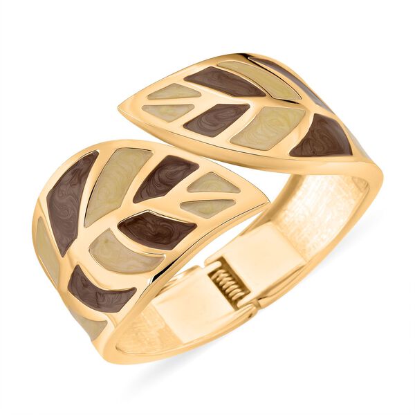 Emaille-Armband in Hellbraun mit goldfarbenem Blattmuster, ca. 17 cm image number 4