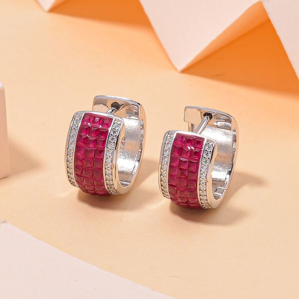 JCK Vegas Designer Schmuck Rubin-Farbener Zirkonia, Weißer Zirkonia Ohrringe 925 Silber rhodiniert image number 2