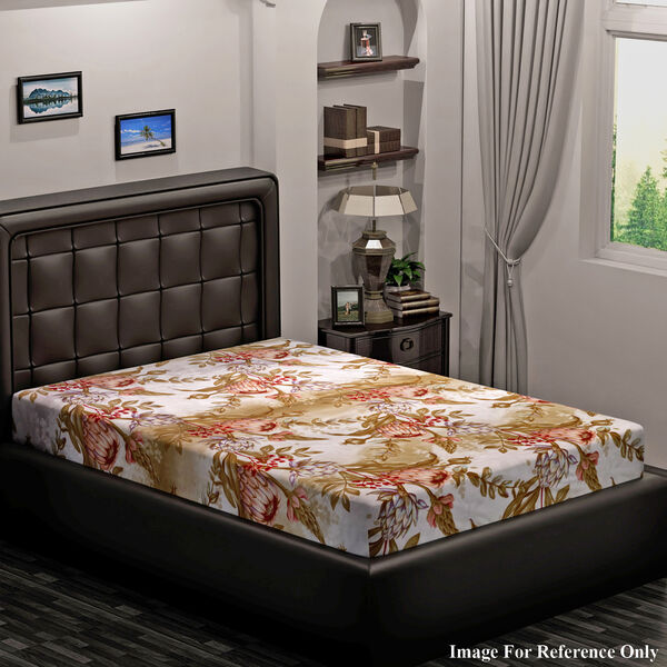 Spannbetttuch aus 100% Mikrofaser, Beige, Hintergrund mit Blumenmuster