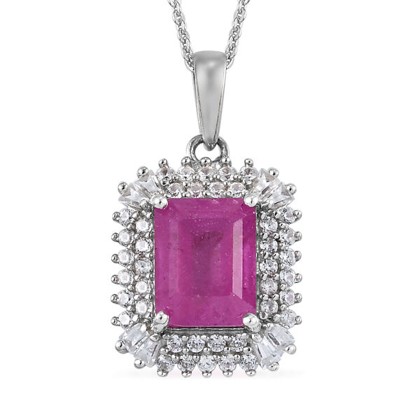 Ilakaka Rosa Saphir (Fissure gef&uuml;llt) und Zirkon Anh&auml;nger mit Silberkette 50 cm 925 Silber platiniert ca. 4,49 ct
