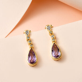 Rose De France Amethyst, wei&szlig;er Zirkon Ohrringe, 925 Silber vergoldet ca. 3.81 ct