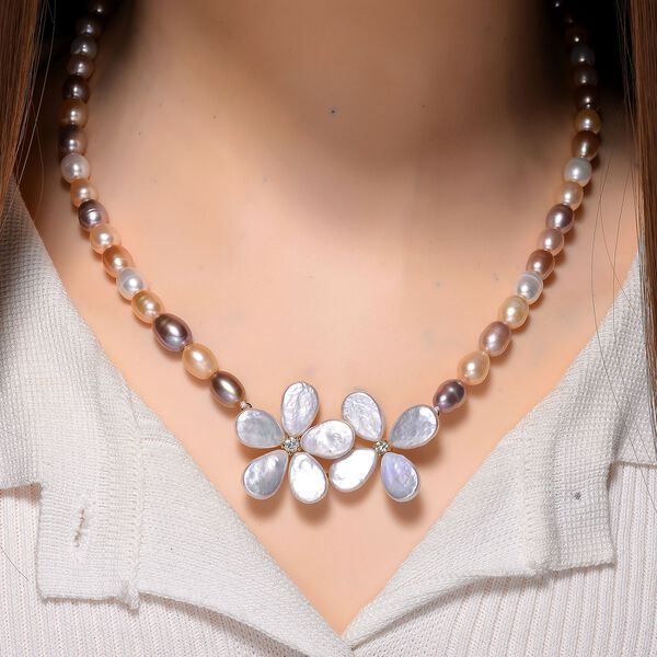 Keshi Perle (12x9 mm), Mehrfarbige Süßwasser Perle (7-8mm) Halskette ca. 50 cm 925 Silber vergoldet image number 2