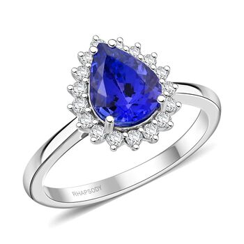 AAAA Tansanit, Wei&szlig;er Diamant Ring 950 Platin (Gr&ouml;&szlig;e 20.00) ca. 2,15 ct
