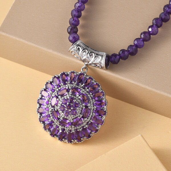 Afrikanischer Amethyst Halskette ca. 50 cm 925 Silber platiniert ca. 87,08 ct image number 2