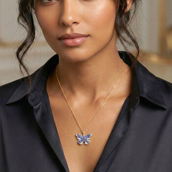 D'Joy Tansanit Schmuckset ca. 50 cm 925 Silber 750 Gelbgold Vermeil ca. 4,46 ct.