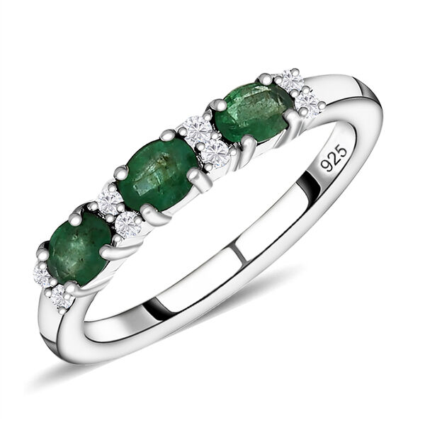 AAA Smaragd und wei&szlig;er Zirkon-Ring in Silber image number 4