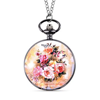 STRADA Japanisches Uhrwerk 3D Blumenmuster Taschenuhr mit Kette, 75 cm, ca. 35,00g