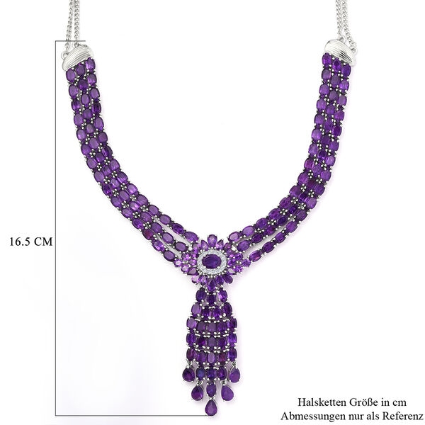 EXKLUSIVES ANGEBOT - afrikanische Amethyst Halskette, ca. 45 cm, 925 Silber platiniert, ca. 58,04 ct image number 6