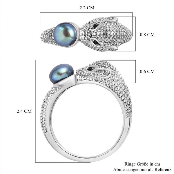 Süßwasser Pfau Perle und schwarzer Spinell Ring image number 7