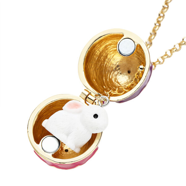 Emaillierter Osterei-Anhänger mit Kette in Harz und weißem Kristall image number 4