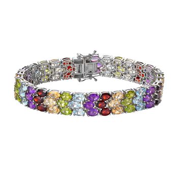 Mehrfarbiges Edelstein-Armband, ca. 20 cm 925 Silber platiniert ca. 45.78 ct