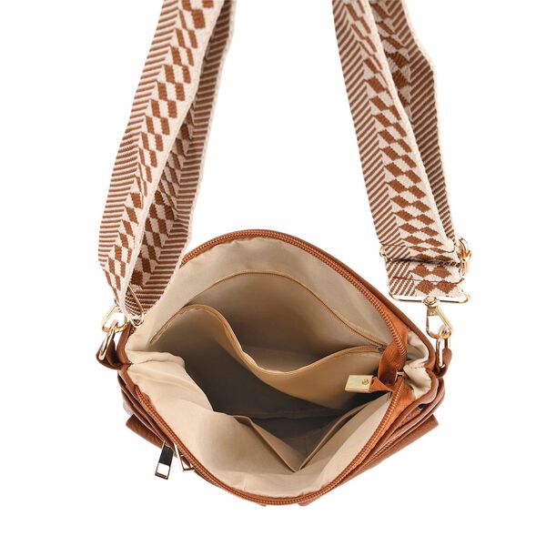 Umh&auml;ngetasche aus feinem Lederimitat mit mehreren Taschen, 120cm Trageriemen, 24x27cm, Braun image number 6