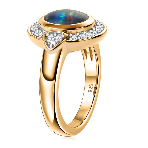 Boulder Opal Triplett und Zirkon Ring 925 Silber vergoldet  ca. 1,13 ct image number 5