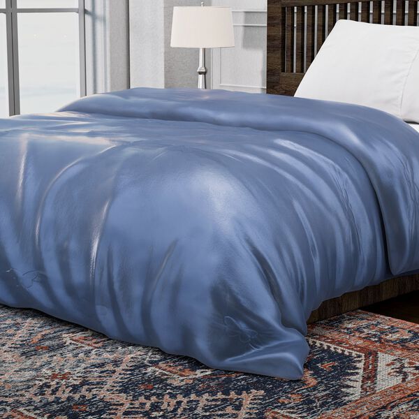 Serenity Night - 100% Maulbeerseide Sommerseidendecke mit Seidenf&uuml;llung Daunenkissen und Seidenkissenbezug Blau image number 15