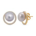 Süßwasser Perle, Weißer Zirkonia Ohrringe 925 Silber vergoldet